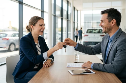 Happy borrower receiving car keys